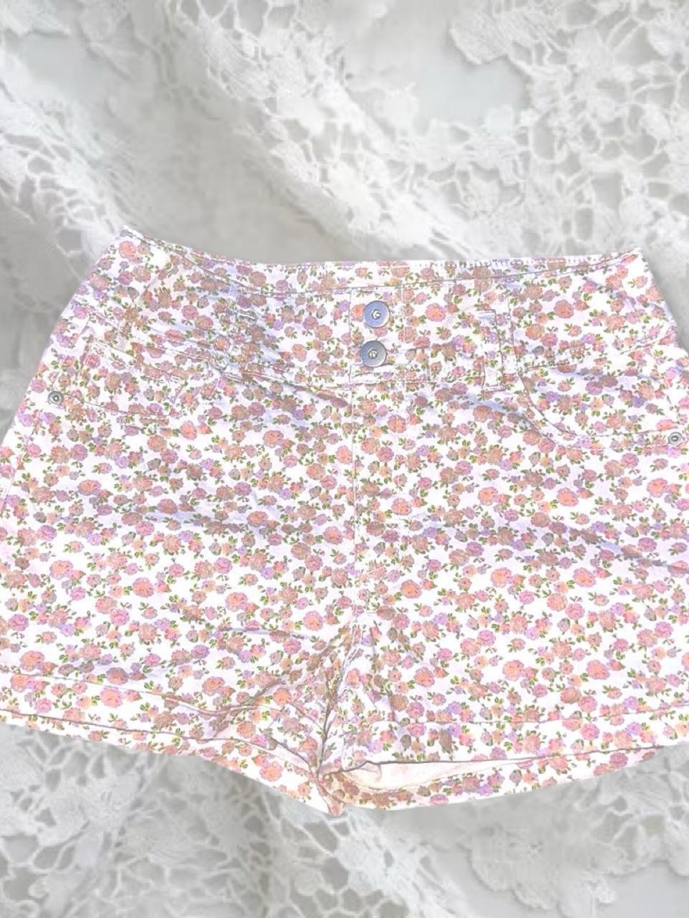 No Boundaries Floral Print High-Rise Corset Denim Shorts 💐